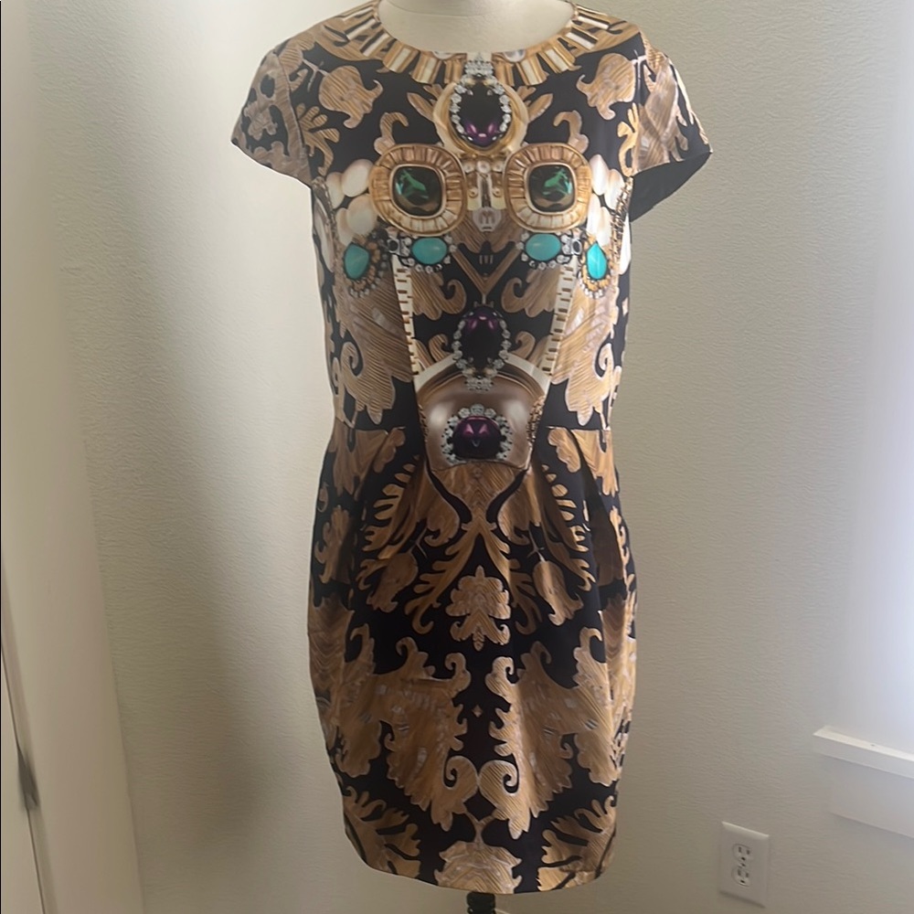 MARY KATRANTZOU Black and Tan Sequin Sheath Mini Dress
